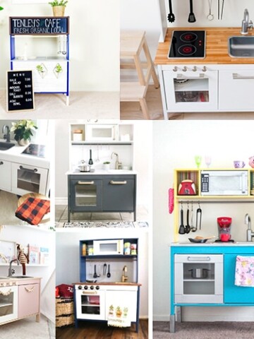 20 Fun Ikea play kitchen hacks and makeovers to inspire you to create a children's play kitchen they will love! Transform the plain Jane Ikea Duktig play kitchen to the play kitchen of their dreams! Discover your favorite way to add personality with these Ikea toy kitchen makeover ideas!