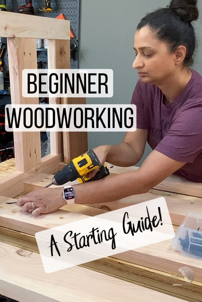 woman building a wood project with text overlay