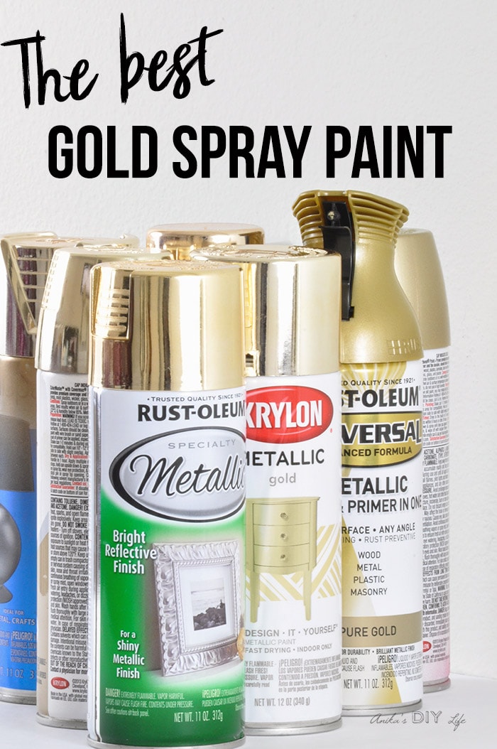 Cans of gold spray paint with text overlay
