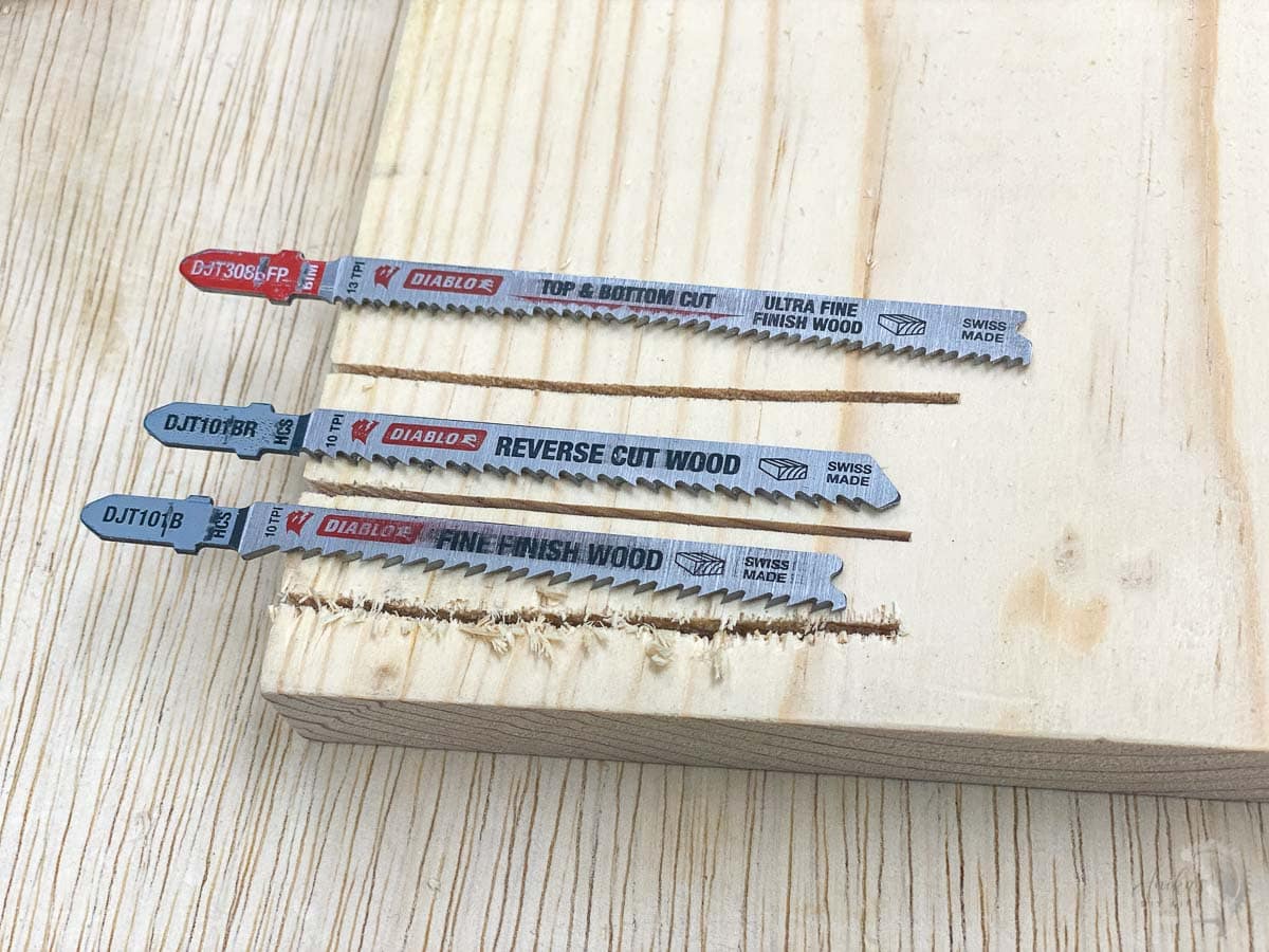 Different types of blades for different types of cuts on wood board