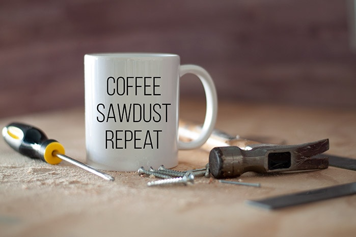 Coffee Sawdust repeat mug for woodworkers