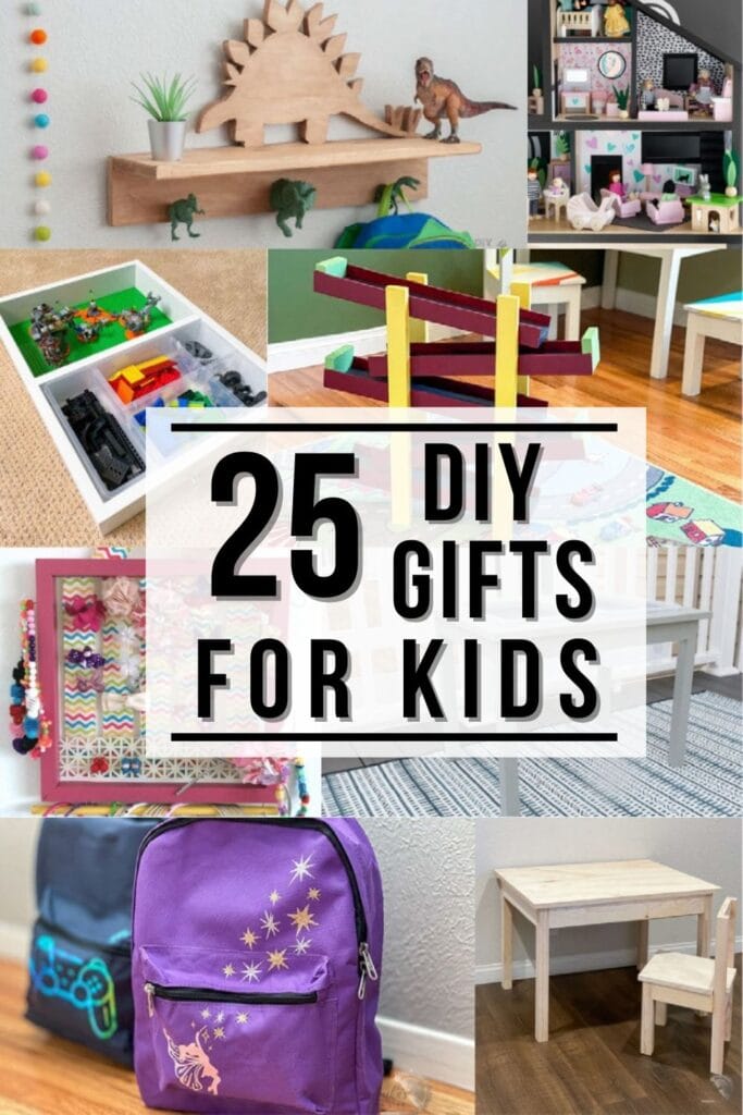 collage of diy gifts for kids with text overlay