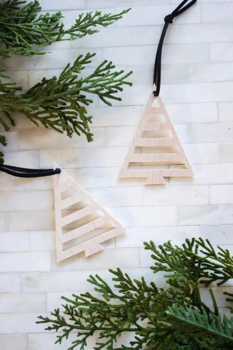Wooden modern style Christmas tree ornaments cut with Cricut
