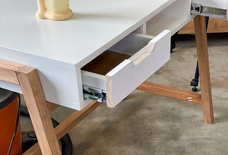DIY desk with drawer face attached.