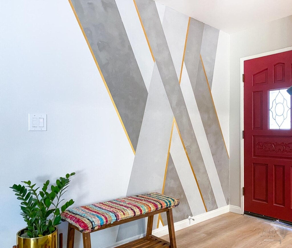 DIY cement feature wall in an entryway