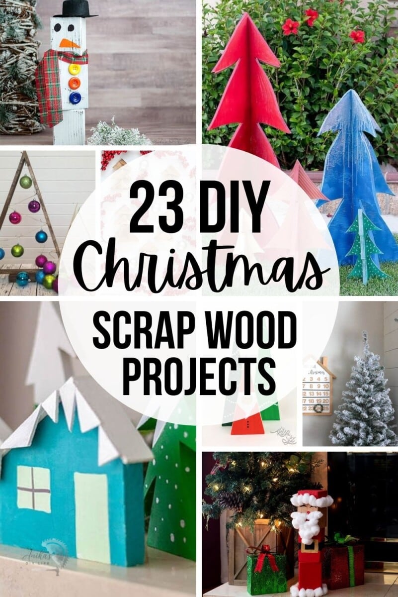 collage of scrap wood Christmas projects with text overlay