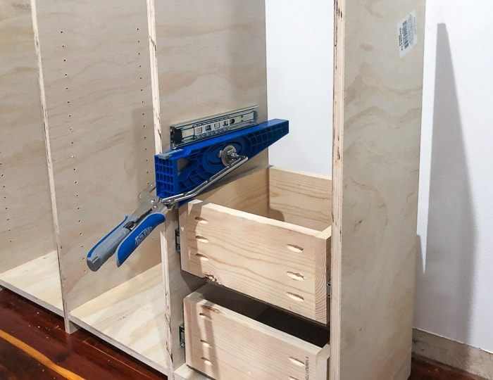Installing drawers in a DIY closet organizer
