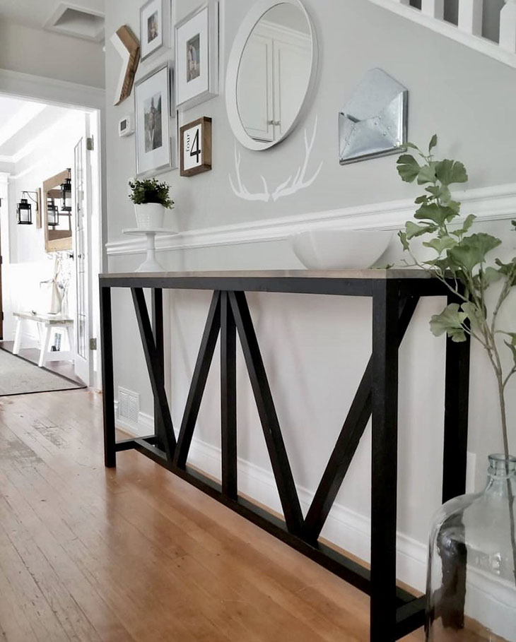 DIY console table with Y style accents and black painted base