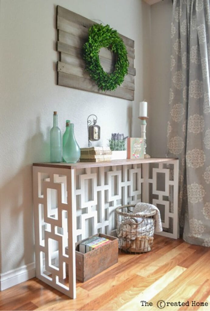 Glam style fret work DIY console table