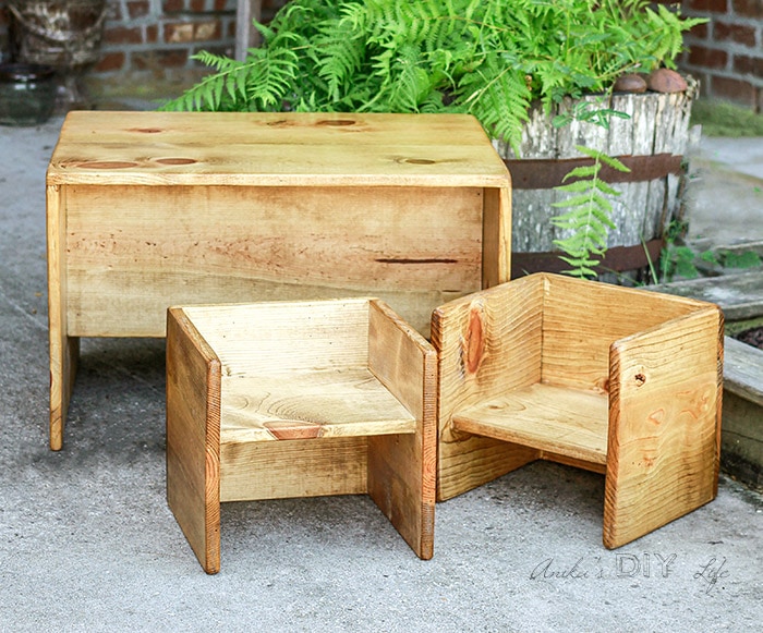 DIY kids table and chair convertible to a bench and stool
