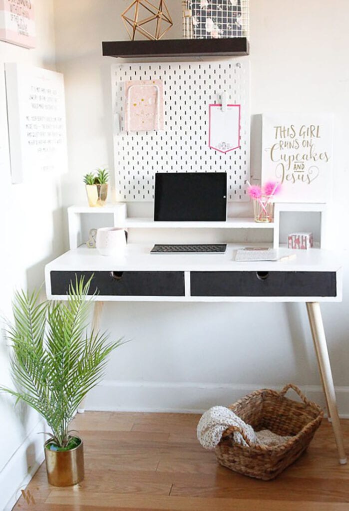 Modern desk with monitor stand two drawers and premade modern legs