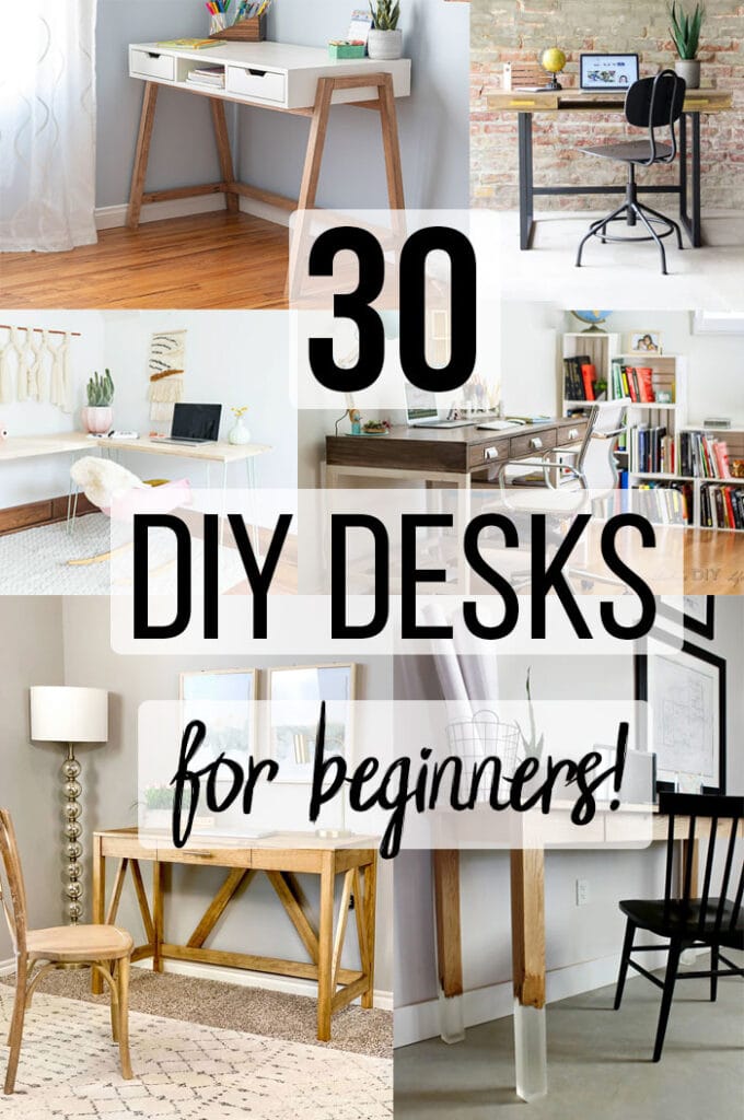 Collage of DIY desk ideas with text overlay
