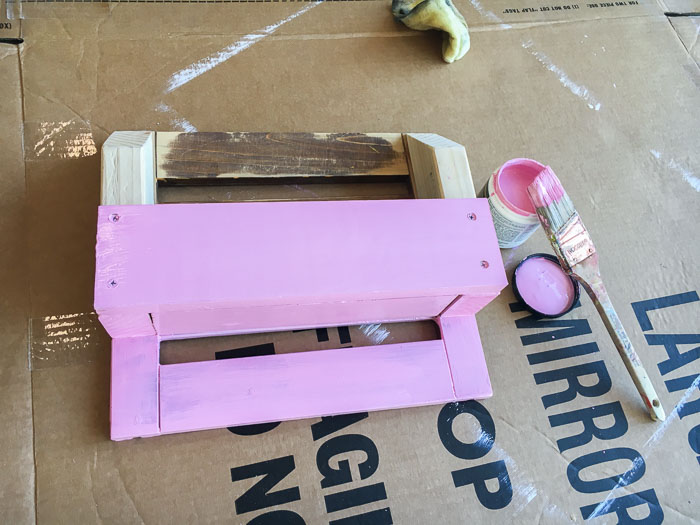 Painting the DIY desk organizer pink