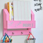 DIY desk organizer on wall with text overlay