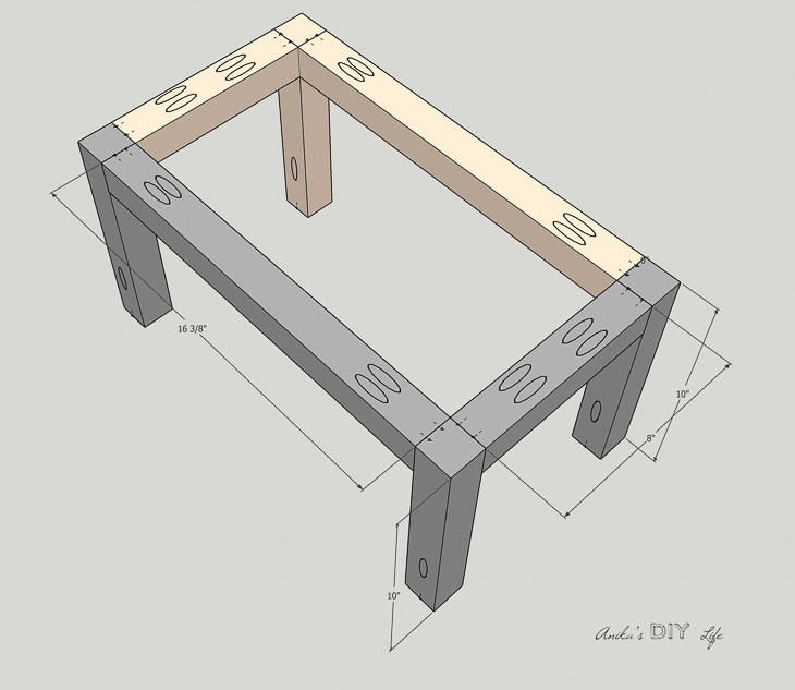 Schematic of leg frame for the dog bowl stand