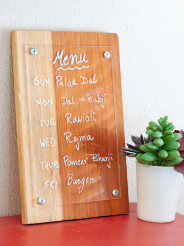 Easy DIY Dry erase meal planner board. Quick and easy menu board for home or restaurants. Easy to make and so cheap too! #anikasdiylife.