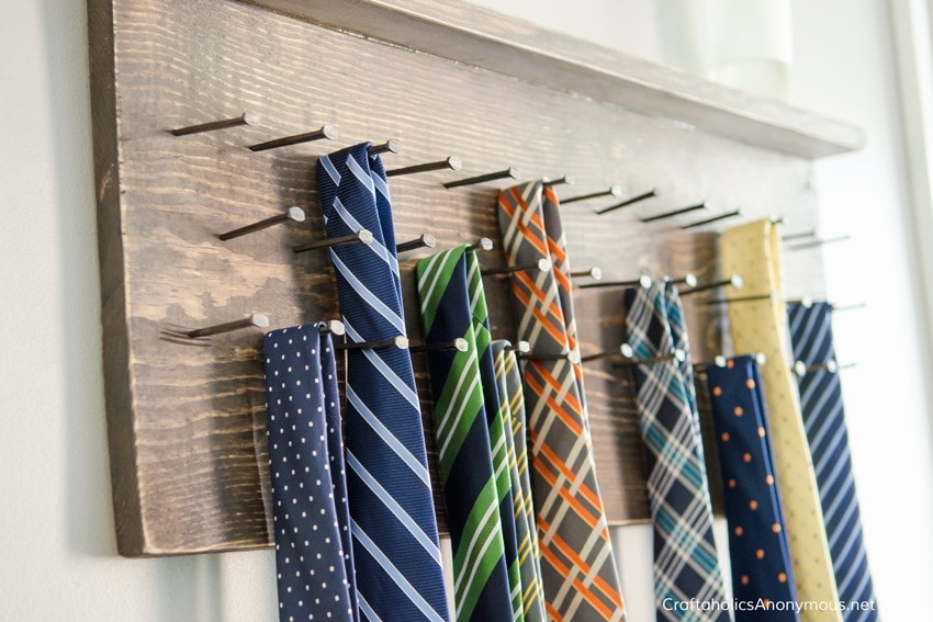DIY tie rack with ties 