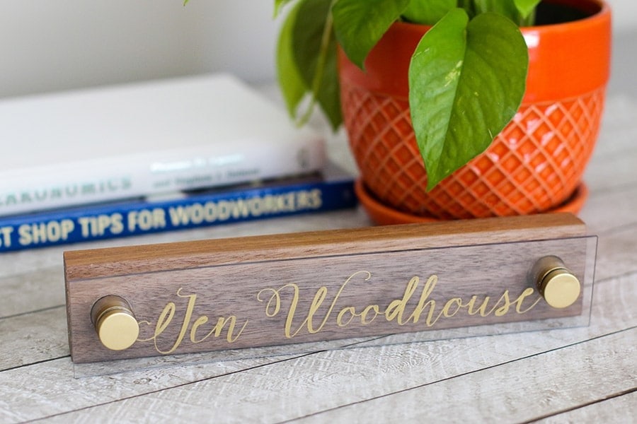 wood and acrylic name plate a great DIY gift for him