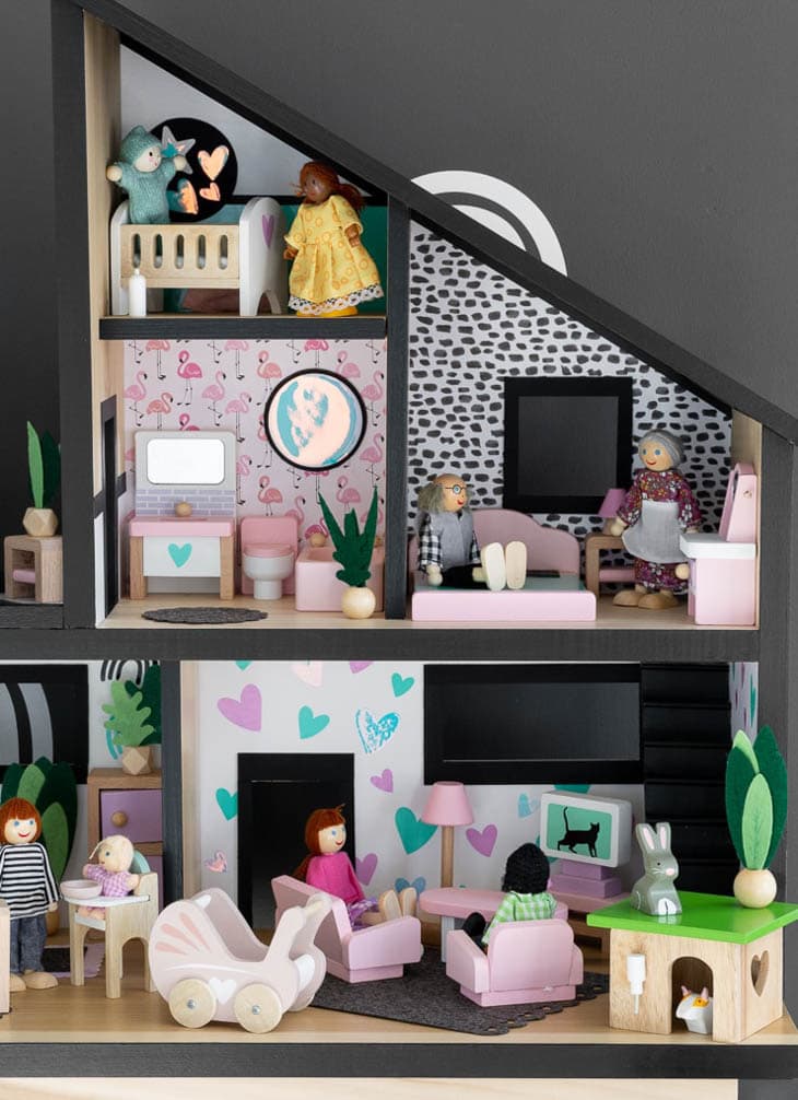 DIY dollhouse decorated with accessories