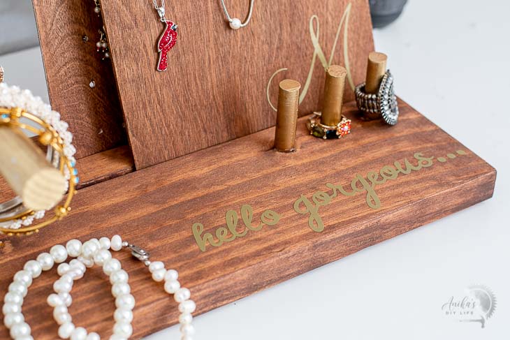 Close up of the customized DIY jewelry holder
