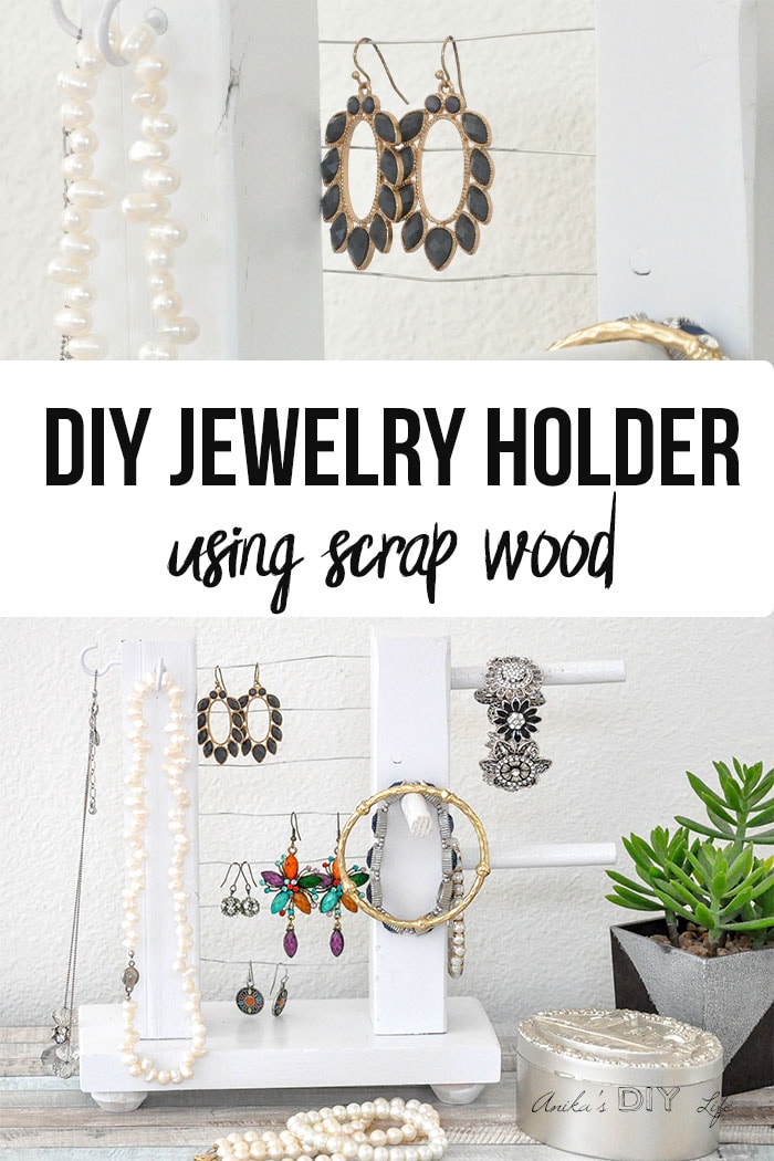 Collage of DIY jewelry holder with text overlay 