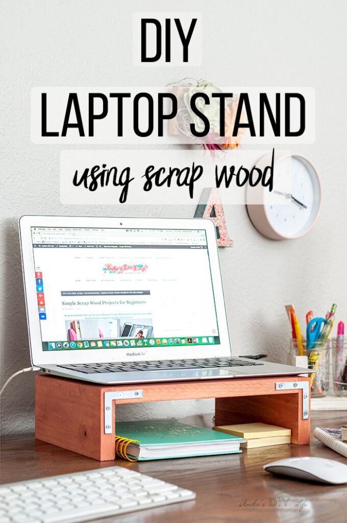 DIY Laptop stand on desk with laptop on it
