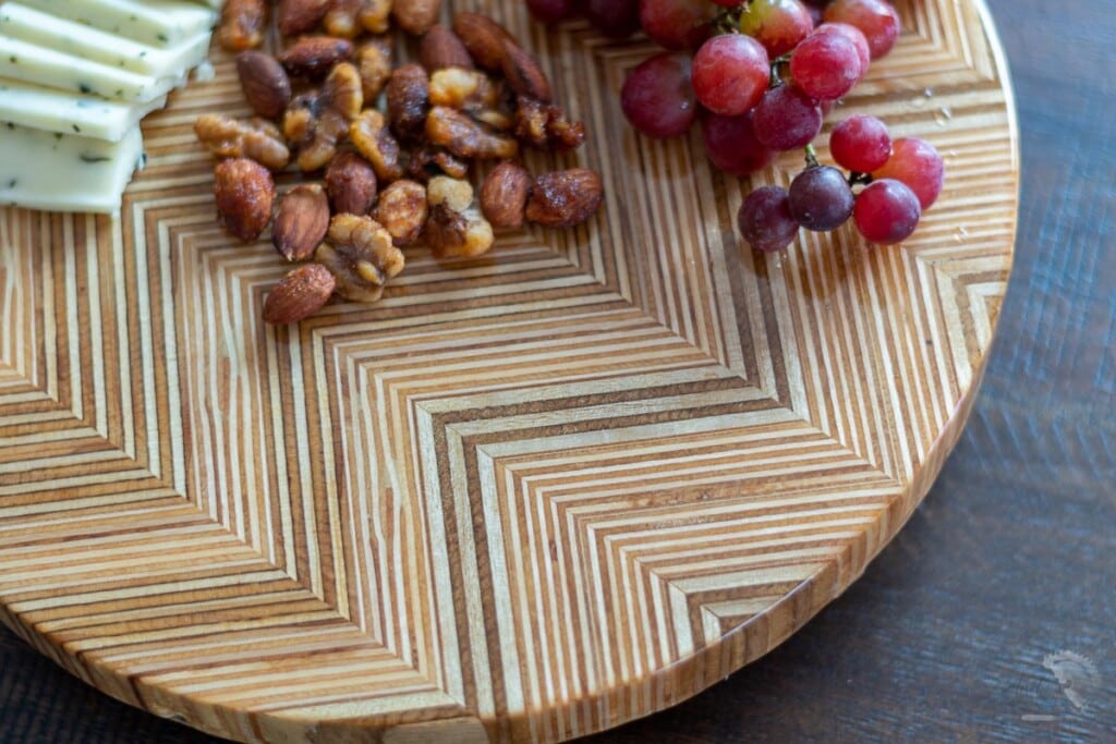 Close up of patterned plywood lazy Susan