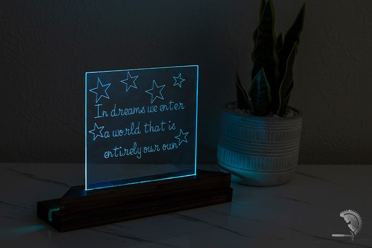 DIY nightlight using acrylic engraved with sleeping quote on Cricut