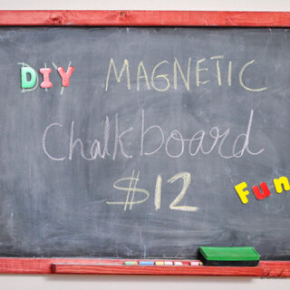 Easy DIY Magnetic chalkboard with writing and magnets.
