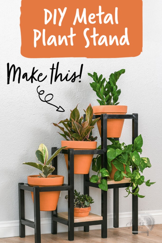 DIY Tiered metal plant stand with plants and text overlay