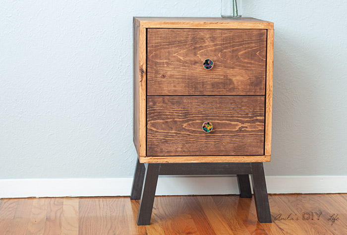 front view of the DIY Nightstand with drawers