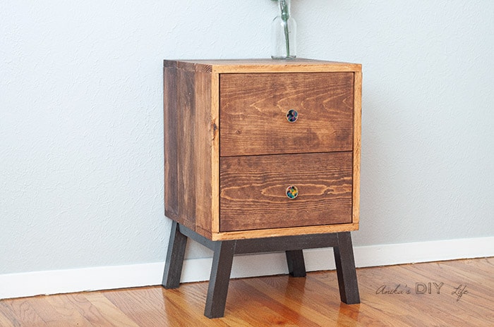 DIY Nightstand with dark legs and stained top