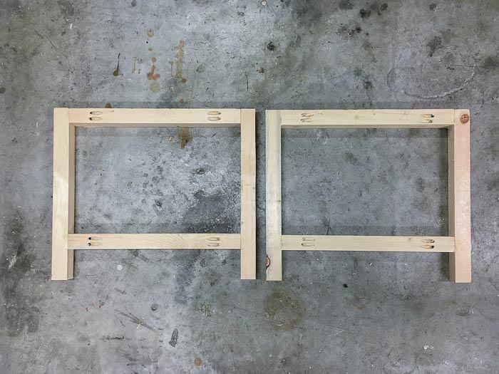 Building the side frames of the DIY outdoor coffee table