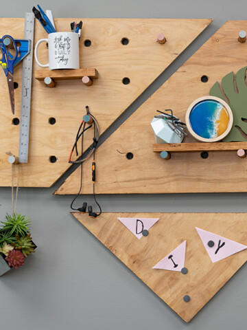 Learn how to make a DIY plywood pegboard and a magnetic board using scrap plywood to create a modern organizer. It is perfect for any room or space!