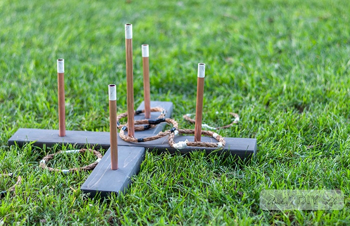 DIY Ring toss game and rings on the grass