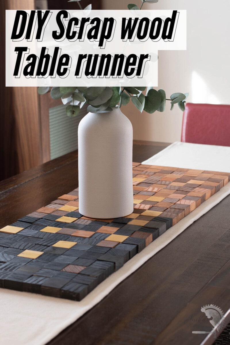 Scrap wood table runner with text overlay