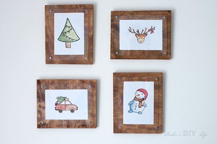 DIY wood and acrylic picture frames with Christmas prints