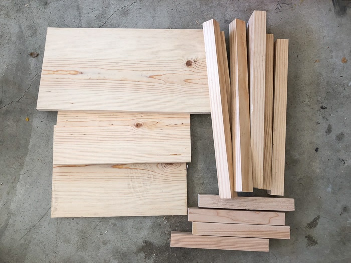 Lumber cut up for the DIY Sofa table