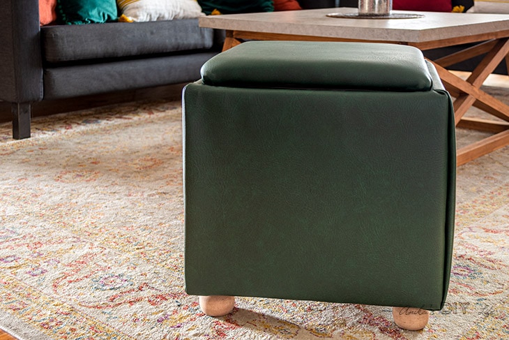 DIY storage Ottoman cube with tray top in a living room