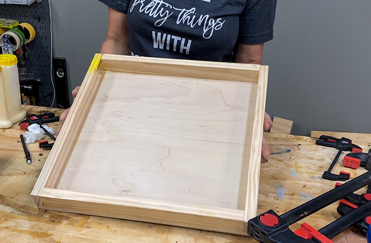 Building the tray top for the DIY upholstered ottoman cube