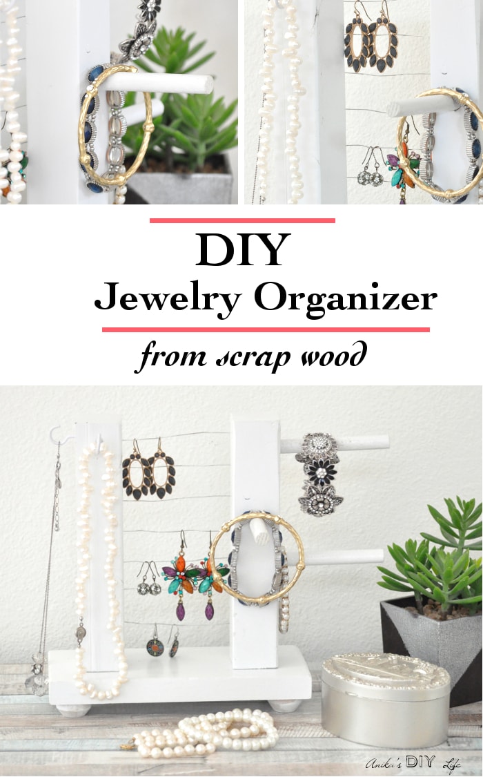 This simple table top jewelry holder is so easy and quick to make!! It looks really pretty and organizes all the bracelets, earrings and necklaces