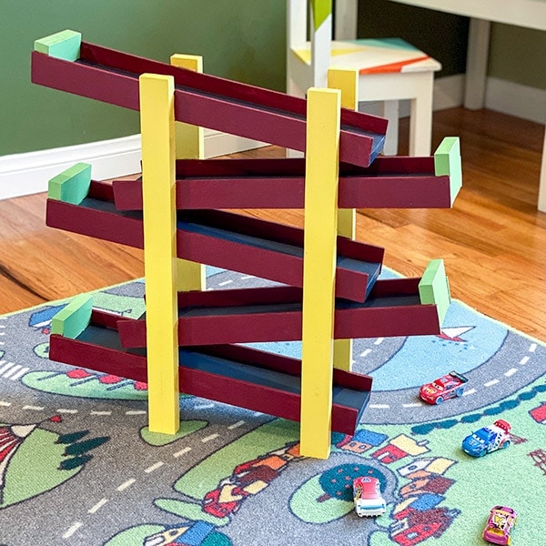 DIY Toy Car Ramp in kids room