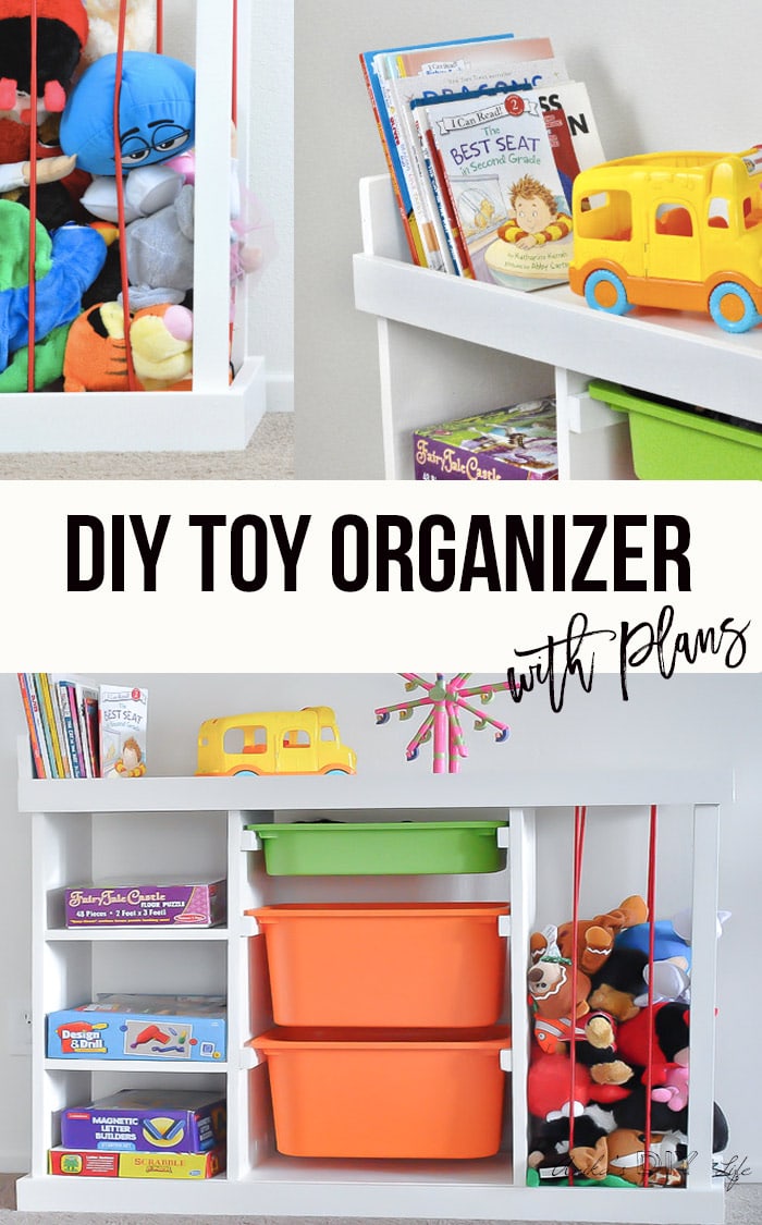 DIY toy organizer collage with text overlay