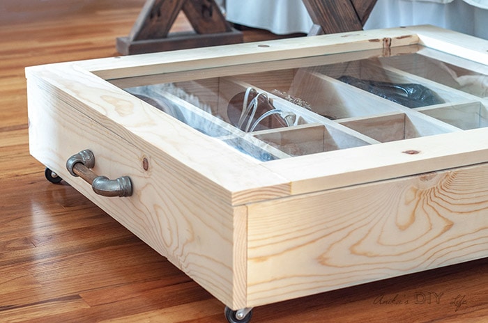 close of the plexiglass lid and dividers inside the DIY under bed shoe organizer