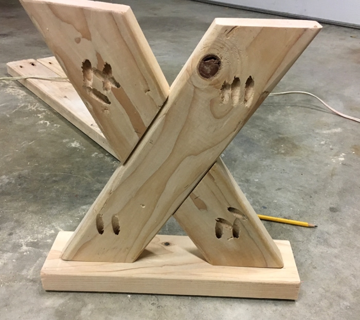 X-legs built using 2x4 boards to make a bench