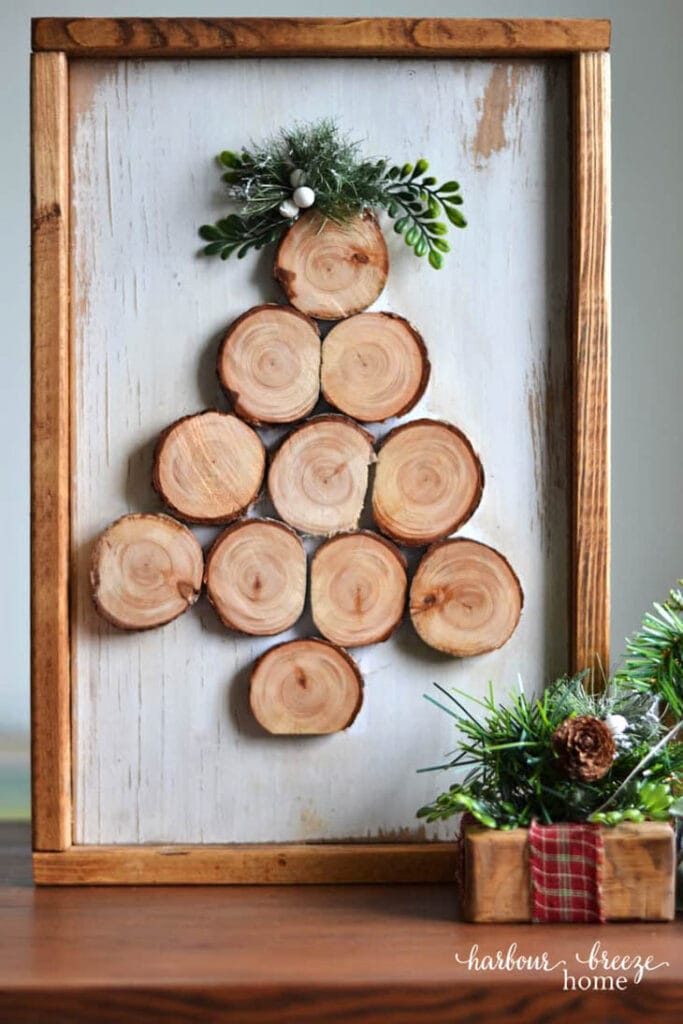 Wood slice tree in frame