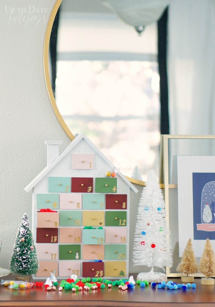 Modern colorful house with drawers as day markers for advent calendar
