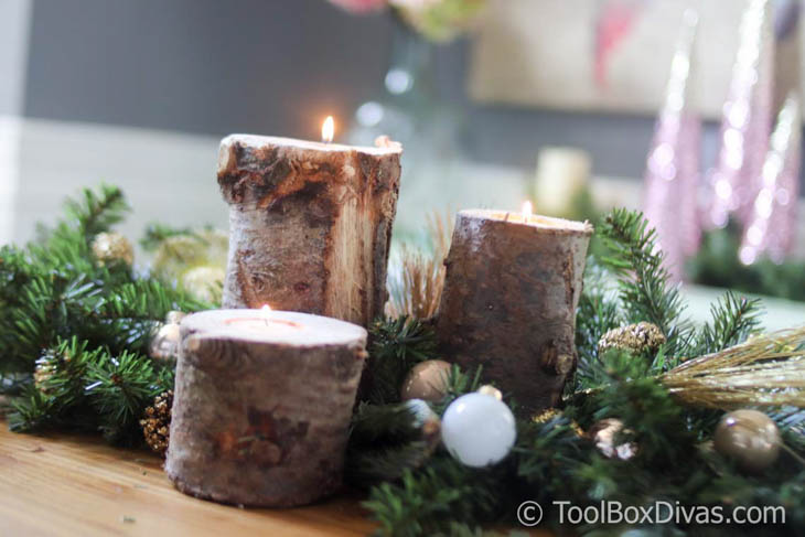 Tea light candle holders made from logs