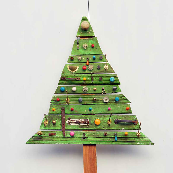 Green Christmas tree made from architectural salvage