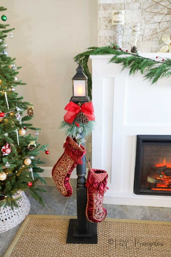 Wood stocking holder light pole